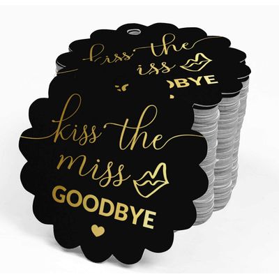 Etiquetas de Papel Metalizado para Pendurar 'Kiss The Miss Goodbye' para Lembrancinhas de Despedida de Solteira - Inkdotpot 50 Etiquetas Metalizadas / Preto - Dourado