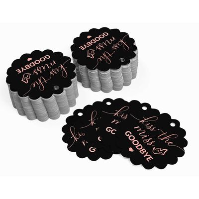Etiquetas de Papel Metalizado para Pendurar 'Kiss The Miss Goodbye' para Lembrancinhas de Despedida de Solteira - Inkdotpot 50 Etiquetas Metalizadas / Preto - Ouro Rosé
