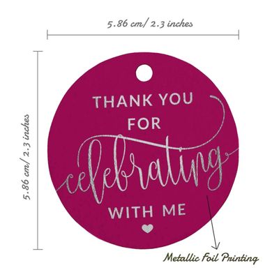 Etiquetas de Papel Metalizado 'Thank You For Celebrating With Me' para Lembrancinha de Aniversário para Pendurar - Inkdotpot 50 Etiquetas Metalizadas / Rosa - Prata