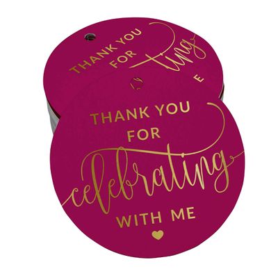 Etiquetas de Papel Metalizado 'Thank You For Celebrating With Me' para Lembrancinha de Aniversário para Pendurar - Inkdotpot 50 Etiquetas Metalizadas / Rosa - Prata
