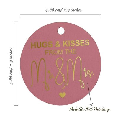 Etiquetas de Papel Metalizado para Pendurar 'Abraços e Beijos' para Lembrancinhas de Casamento - Inkdotpot 100 Etiquetas Metalizadas / Rosa - Dourado