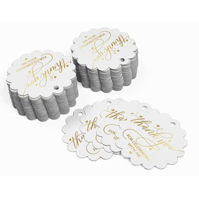 Etiquetas de Papel Metalizado "Obrigado por Celebrar Comigo" Pendentes para Lembrancinhas de Aniversário - Inkdotpot 50 Etiquetas Metalizadas / Branco - Dourado
