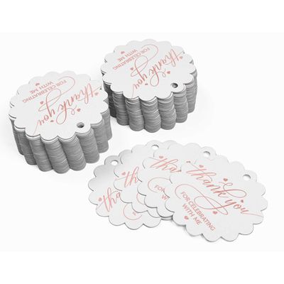 Etiquetas de Papel Metalizado "Obrigado por Celebrar Comigo" Pendentes para Lembrancinhas de Aniversário - Inkdotpot 50 Etiquetas Metalizadas / Branco - Ouro Rosé