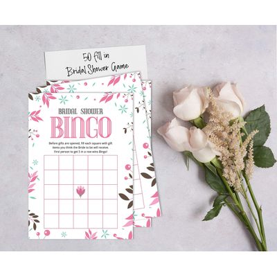 Cartões Quadrados em Branco para Chá de Noiva e Despedida de Solteira, Jogo Floral para Preencher Ideias de Presente, 50 Unid. - Inkdotpot 12,7 Cm × 17,78 Cm / Branco - Bingo da Noiva