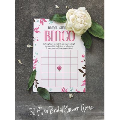Cartões Quadrados em Branco para Chá de Noiva e Despedida de Solteira, Jogo Floral para Preencher Ideias de Presente, 50 Unid. - Inkdotpot 12,7 Cm × 17,78 Cm / Branco - Bingo da Noiva