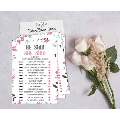 Cartões Quadrados em Branco para Chá de Noiva e Despedida de Solteira, Jogo Floral para Preencher Ideias de Presente, 50 Unid. - Inkdotpot 12,7 Cm × 17,78 Cm / Branco - Ele Disse, Ela Disse