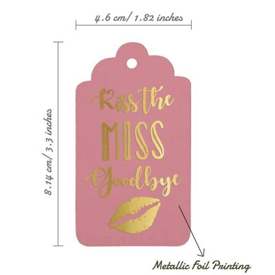Etiquetas Penduradas de Papel Metalizado "Kiss The Miss Goodbye" para Lembrancinhas de Chá de Noiva - Inkdotpot 50 Etiquetas Metalizadas / Rosa - Dourado
