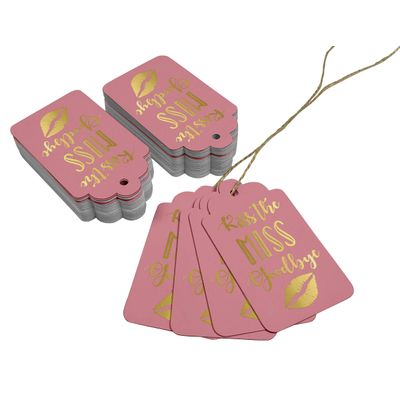 Etiquetas Penduradas de Papel Metalizado "Kiss The Miss Goodbye" para Lembrancinhas de Chá de Noiva - Inkdotpot 50 Etiquetas Metalizadas / Rosa - Dourado