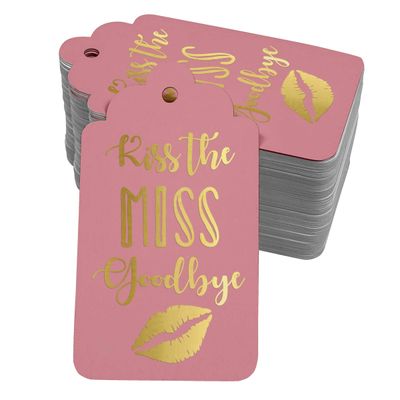 Etiquetas Penduradas de Papel Metalizado "Kiss The Miss Goodbye" para Lembrancinhas de Chá de Noiva - Inkdotpot 50 Etiquetas Metalizadas / Rosa - Dourado