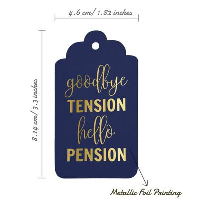 Etiquetas de Papel Metalizado Good Bye Tension Hello Pension para Lembrancinhas de Aposentadoria - Inkdotpot 100 Etiquetas Metalizadas / Azul - Dourado