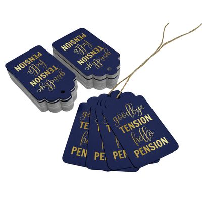 Etiquetas de Papel Metalizado Good Bye Tension Hello Pension para Lembrancinhas de Aposentadoria - Inkdotpot 100 Etiquetas Metalizadas / Azul - Dourado
