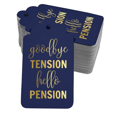 Etiquetas de Papel Metalizado Good Bye Tension Hello Pension para Lembrancinhas de Aposentadoria - Inkdotpot 100 Etiquetas Metalizadas / Azul - Dourado