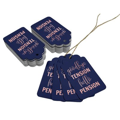 Etiquetas de Papel Metalizado Good Bye Tension Hello Pension para Lembrancinhas de Aposentadoria - Inkdotpot 100 Etiquetas Metalizadas / Azul - Ouro Rosé
