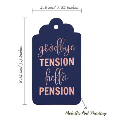 Etiquetas de Papel Metalizado Good Bye Tension Hello Pension para Lembrancinhas de Aposentadoria - Inkdotpot 100 Etiquetas Metalizadas / Azul - Ouro Rosé