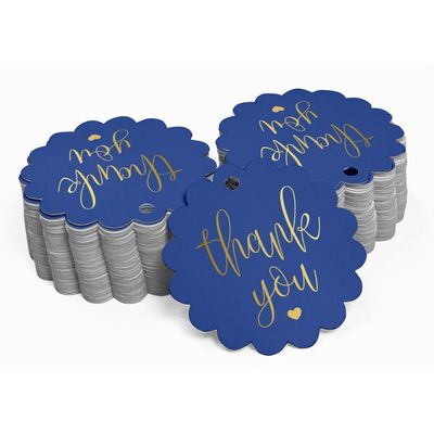 Etiquetas de Papel para Pendurar 'Obrigado' em Foil para Lembrancinhas de Chá de Noiva - Inkdotpot 100 Etiquetas Metalizadas / Azul - Dourado