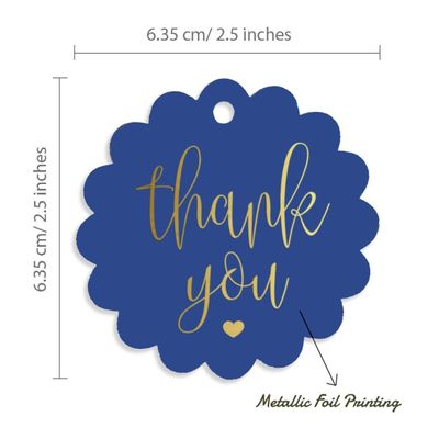 Etiquetas de Papel para Pendurar 'Obrigado' em Foil para Lembrancinhas de Chá de Noiva - Inkdotpot 100 Etiquetas Metalizadas / Azul - Dourado