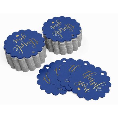Etiquetas de Papel para Pendurar 'Obrigado' em Foil para Lembrancinhas de Chá de Noiva - Inkdotpot 100 Etiquetas Metalizadas / Azul - Dourado