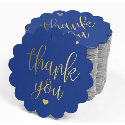 Etiquetas de Papel para Pendurar 'Obrigado' em Foil para Lembrancinhas de Chá de Noiva - Inkdotpot 100 Etiquetas Metalizadas / Azul - Dourado