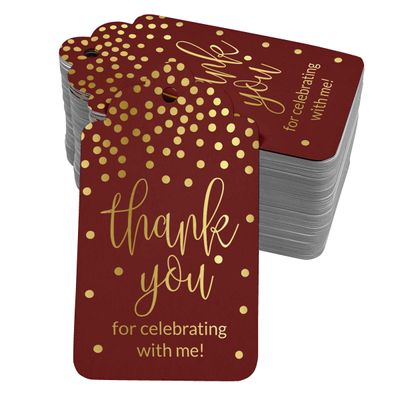 Etiquetas de Papel para Lembrancinha de Aniversário "Obrigado por Celebrar Comigo" com Detalhe Metalizado - Inkdotpot 100 Etiquetas Metalizadas / Vermelho - Dourado