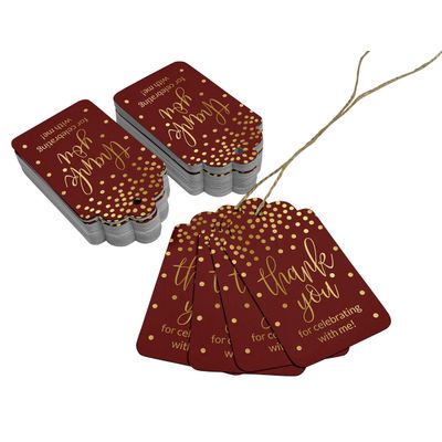 Etiquetas de Papel para Lembrancinha de Aniversário "Obrigado por Celebrar Comigo" com Detalhe Metalizado - Inkdotpot 100 Etiquetas Metalizadas / Vermelho - Dourado