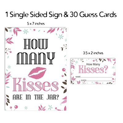 Cartões Quadrados em Branco para Chá de Noiva e Despedida de Solteira, Jogo Floral para Preencher Ideias de Presente, 50 Unid. - Inkdotpot 8,89 Cm × 5,08 Cm / Branco - Quantos Beijos?