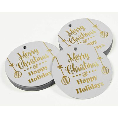 Etiquetas para Lembrancinhas em Papel Metalizado para Pendurar 'Feliz Natal e Boas Festas' - Inkdotpot 100 Etiquetas Metalizadas / Branco - Ouro Rosé