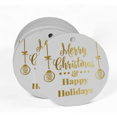 Etiquetas para Lembrancinhas em Papel Metalizado para Pendurar 'Feliz Natal e Boas Festas' - Inkdotpot 100 Etiquetas Metalizadas / Branco - Ouro Rosé