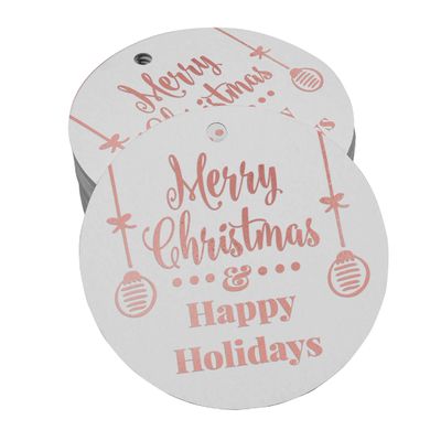 Etiquetas para Lembrancinhas em Papel Metalizado para Pendurar 'Feliz Natal e Boas Festas' - Inkdotpot 100 Etiquetas Metalizadas / Branco - Ouro Rosé