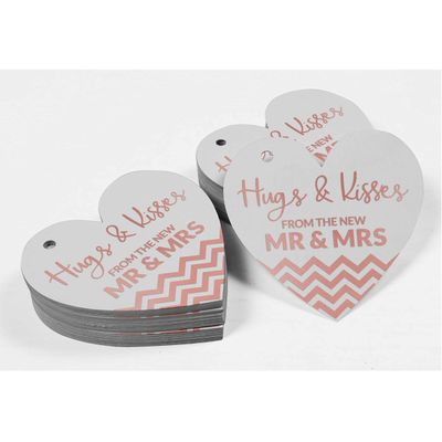 Etiqueta de Papel Metalizado 'Hugs & Kisses' para Lembrancinha de Casamento - Inkdotpot 100 Etiquetas Metalizadas / Branco - Ouro Rosé
