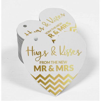 Etiqueta de Papel Metalizado 'Hugs & Kisses' para Lembrancinha de Casamento - Inkdotpot 100 Etiquetas Metalizadas / Branco - Ouro Rosé
