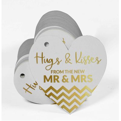 Etiqueta de Papel Metalizado 'Hugs & Kisses' para Lembrancinha de Casamento - Inkdotpot 100 Etiquetas Metalizadas / Branco - Ouro Rosé