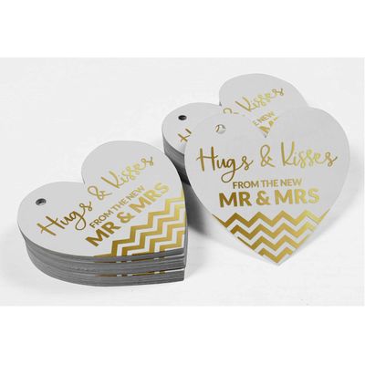Etiqueta de Papel Metalizado 'Hugs & Kisses' para Lembrancinha de Casamento - Inkdotpot 100 Etiquetas Metalizadas / Branco - Ouro Rosé