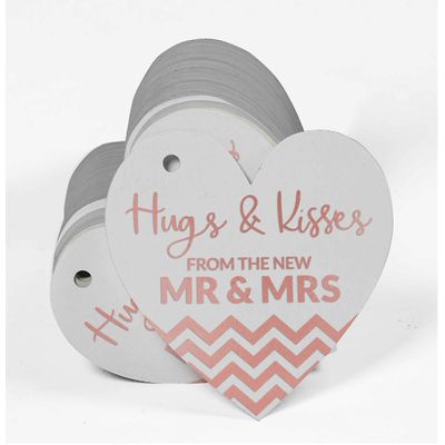 Etiqueta de Papel Metalizado 'Hugs & Kisses' para Lembrancinha de Casamento - Inkdotpot 100 Etiquetas Metalizadas / Branco - Ouro Rosé