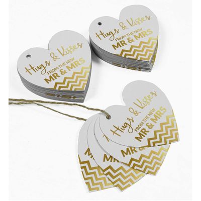 Etiqueta de Papel Metalizado 'Hugs & Kisses' para Lembrancinha de Casamento - Inkdotpot 100 Etiquetas Metalizadas / Branco - Ouro Rosé