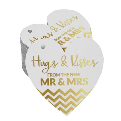 Etiqueta de Papel Metalizado 'Hugs & Kisses' para Lembrancinha de Casamento - Inkdotpot 100 Etiquetas Metalizadas / Branco - Ouro Rosé