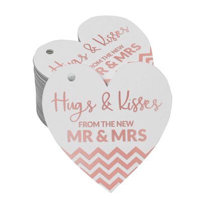 Etiqueta de Papel Metalizado 'Hugs & Kisses' para Lembrancinha de Casamento - Inkdotpot 100 Etiquetas Metalizadas / Branco - Ouro Rosé