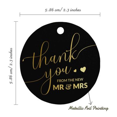 Etiquetas de Papel Metalizado 'Thank You' para Lembrancinhas de Casamento - Inkdotpot 100 Etiquetas Metalizadas / Preto - Dourado