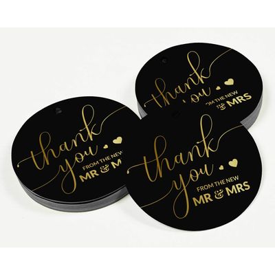 Etiquetas de Papel Metalizado 'Thank You' para Lembrancinhas de Casamento - Inkdotpot 100 Etiquetas Metalizadas / Preto - Dourado