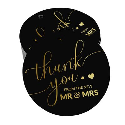 Etiquetas de Papel Metalizado 'Thank You' para Lembrancinhas de Casamento - Inkdotpot 100 Etiquetas Metalizadas / Preto - Dourado