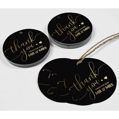 Etiquetas de Papel Metalizado 'Thank You' para Lembrancinhas de Casamento - Inkdotpot 100 Etiquetas Metalizadas / Preto - Dourado