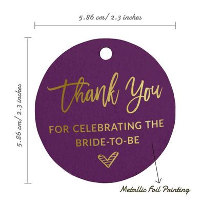 Etiquetas Penduradas de Papel Metalizado 'Obrigado por Celebrar a Futura Noiva' para Lembrancinhas de Chá de Noiva - Inkdotpot 50 Etiquetas Metalizadas / Roxo - Dourado