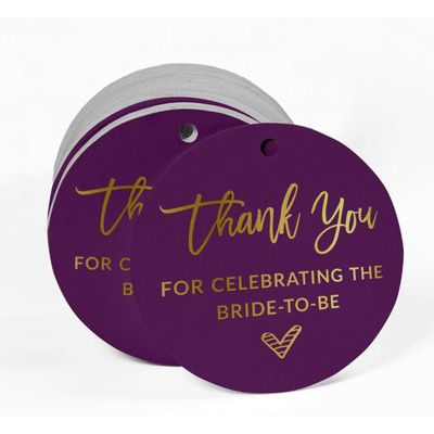 Etiquetas Penduradas de Papel Metalizado 'Obrigado por Celebrar a Futura Noiva' para Lembrancinhas de Chá de Noiva - Inkdotpot 50 Etiquetas Metalizadas / Roxo - Dourado