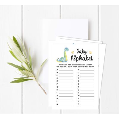 Conjunto com 50 Jogos para Chá de Bebê: Alfabeto ABC com Dinossauros e Animais da Selva - Inkdotpot 12,7 Cm × 17,78 Cm / Branco - O Que Tem no Seu Celular