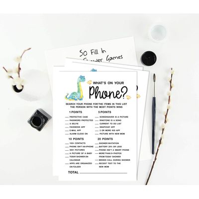 Conjunto com 50 Jogos para Chá de Bebê: Alfabeto ABC com Dinossauros e Animais da Selva - Inkdotpot 12,7 Cm × 17,78 Cm / Branco - O Que Tem no Seu Celular