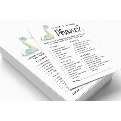 Conjunto com 50 Jogos para Chá de Bebê: Alfabeto ABC com Dinossauros e Animais da Selva - Inkdotpot 12,7 Cm × 17,78 Cm / Branco - O Que Tem no Seu Celular