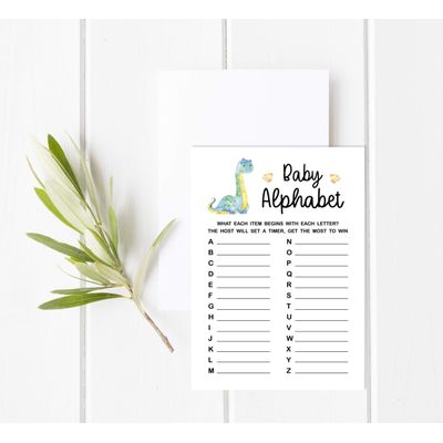 Conjunto com 50 Jogos para Chá de Bebê: Alfabeto ABC com Dinossauros e Animais da Selva - Inkdotpot 12,7 Cm × 17,78 Cm / Branco - O Que Tem no Seu Celular