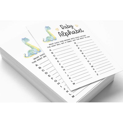 Conjunto com 50 Jogos para Chá de Bebê: Alfabeto ABC com Dinossauros e Animais da Selva - Inkdotpot 12,7 Cm × 17,78 Cm / Branco - O Que Tem no Seu Celular