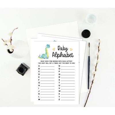 Conjunto com 50 Jogos para Chá de Bebê: Alfabeto ABC com Dinossauros e Animais da Selva - Inkdotpot 12,7 Cm × 17,78 Cm / Branco - O Que Tem no Seu Celular