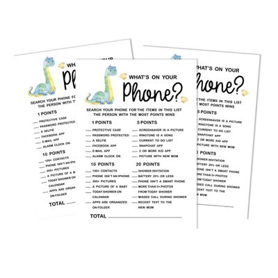 Conjunto com 50 Jogos para Chá de Bebê: Alfabeto ABC com Dinossauros e Animais da Selva - Inkdotpot 12,7 Cm × 17,78 Cm / Branco - O Que Tem no Seu Celular