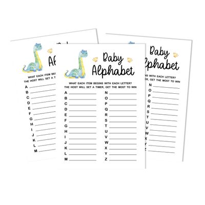 Conjunto com 50 Jogos para Chá de Bebê: Alfabeto ABC com Dinossauros e Animais da Selva - Inkdotpot 12,7 Cm × 17,78 Cm / Branco - O Que Tem no Seu Celular